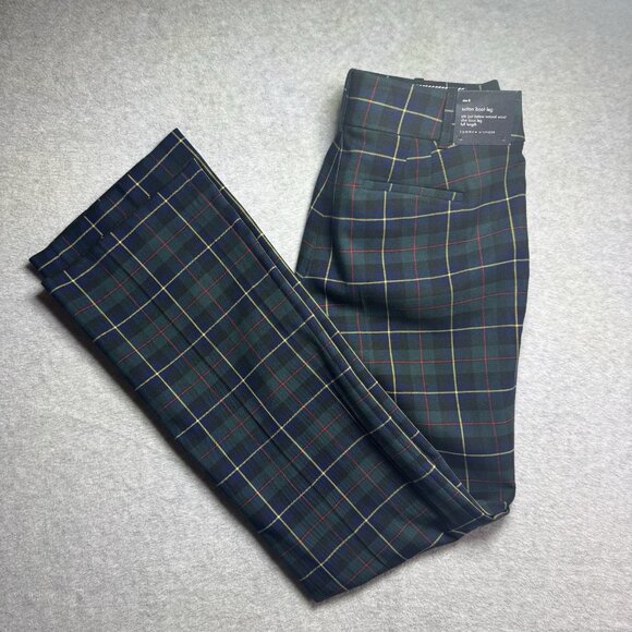 NWT Tommy Hilfiger Sutton Plaid Pants Women's 8 Slim Boot Leg Blue Red Green - Picture 1 of 12